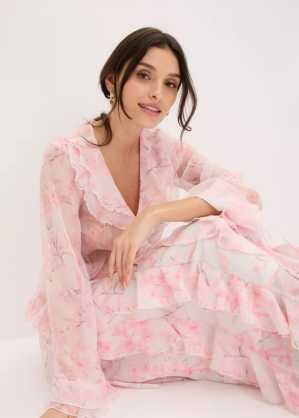 Chemisier en mousseline &agrave; volants, bonprix