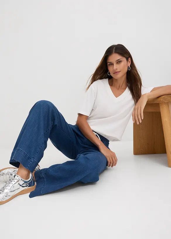 Wide Leg Jeans Mid Waist, Stretch, bonprix