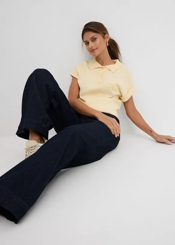 Wide Leg Jeans Mid Waist, Stretch, bonprix