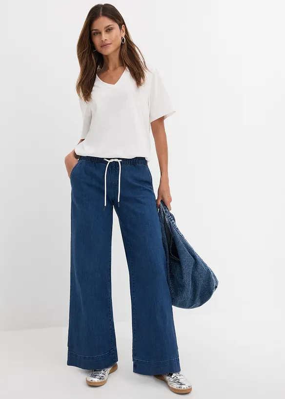 Wide Leg Jeans Mid Waist, Stretch, bonprix