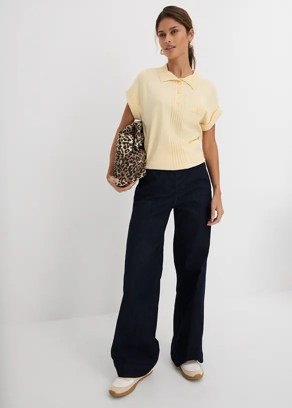 Wide Leg Jeans Mid Waist, Stretch, bonprix