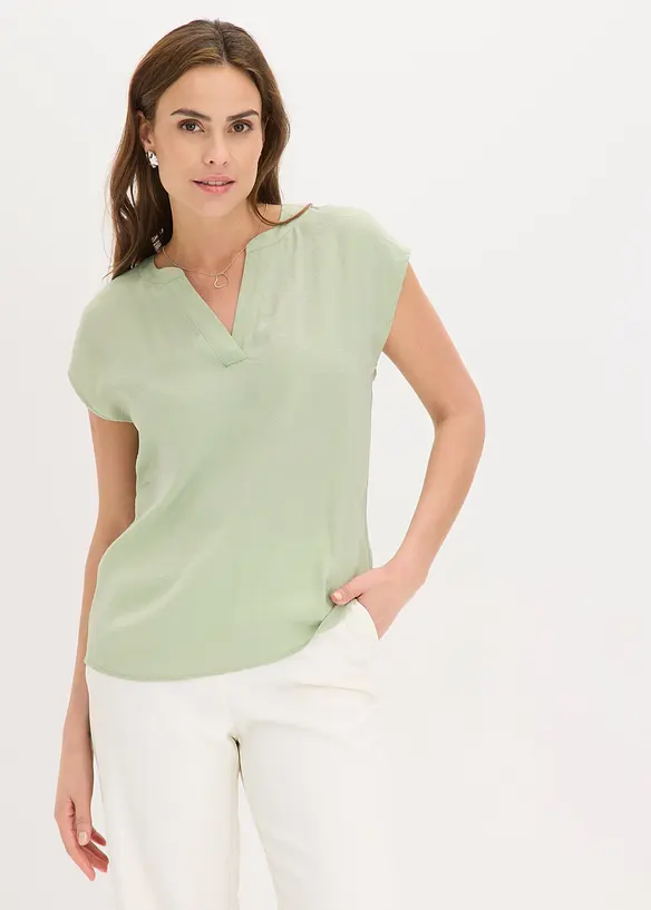 Blouse manches courtes ample en satin avec &eacute;paules descendues, bonprix
