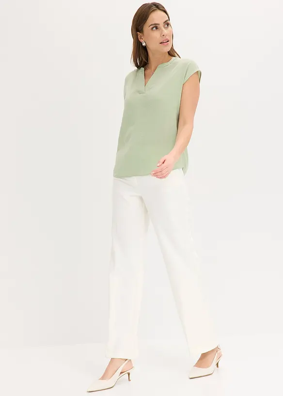 Blouse manches courtes ample en satin avec &eacute;paules descendues, bonprix