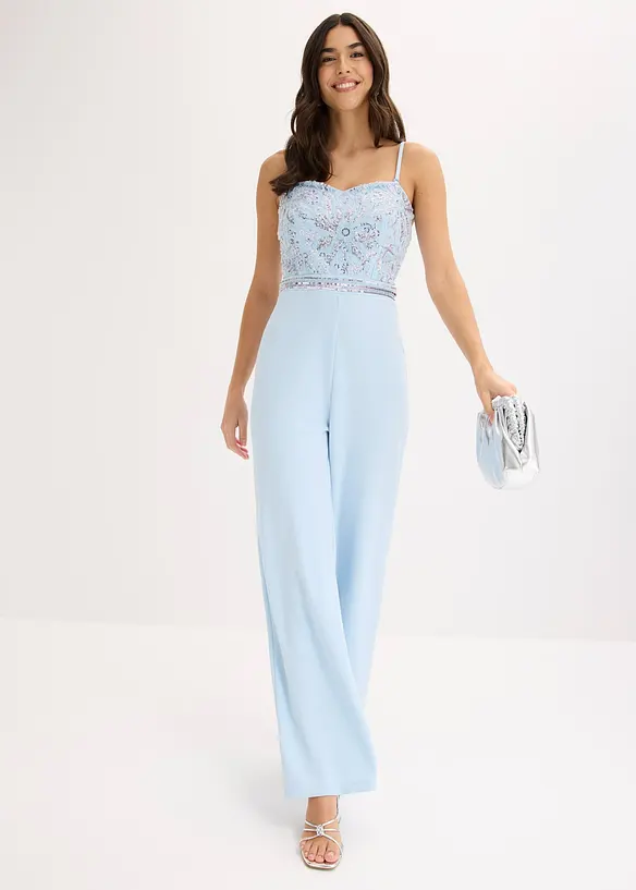 Overall aus strukturiertem Crepe mit Perlenstickerei, bonprix