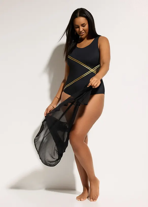 Maillot 1 pi&egrave;ce sculptant &agrave; d&eacute;tails dor&eacute;s, maintien l&eacute;ger, bonprix
