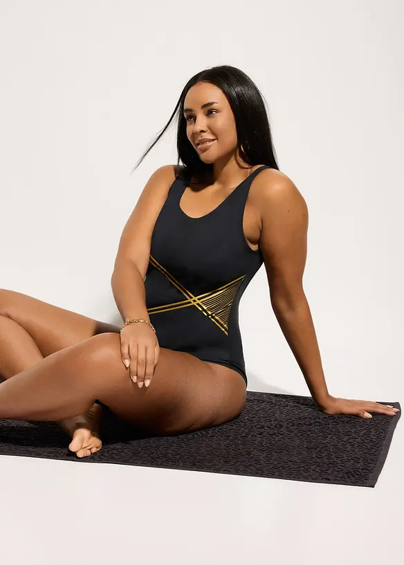 Maillot 1 pi&egrave;ce sculptant &agrave; d&eacute;tails dor&eacute;s, maintien l&eacute;ger, bonprix