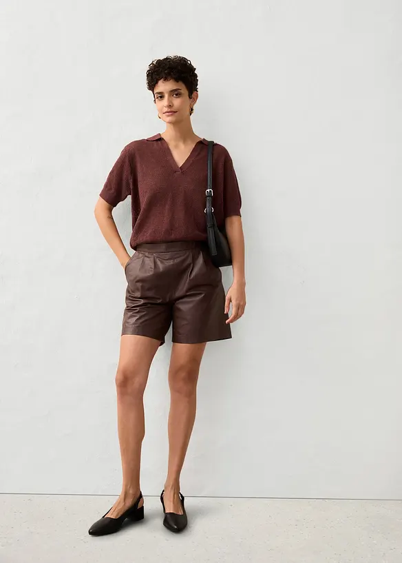 Ajour-Strickpolo mit Leinenanteil, bonprix