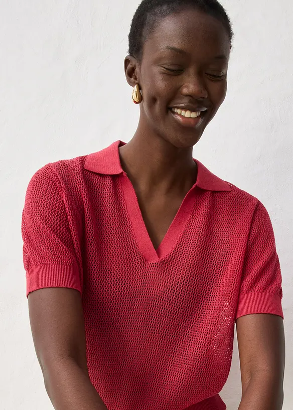 Ajour-Strickpolo mit Leinenanteil, bonprix