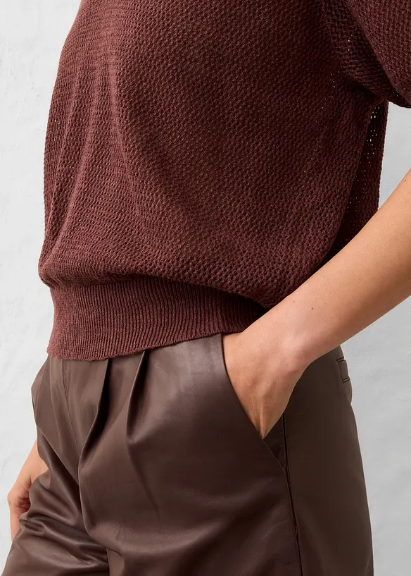 Ajour-Strickpolo mit Leinenanteil, bonprix