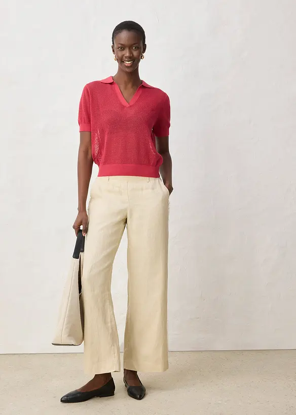 Ajour-Strickpolo mit Leinenanteil, bonprix