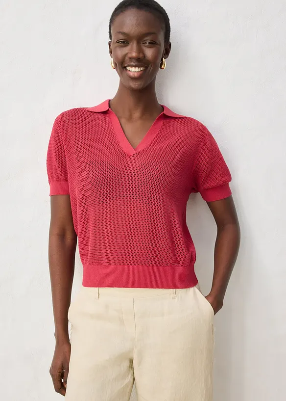 Ajour-Strickpolo mit Leinenanteil, bonprix