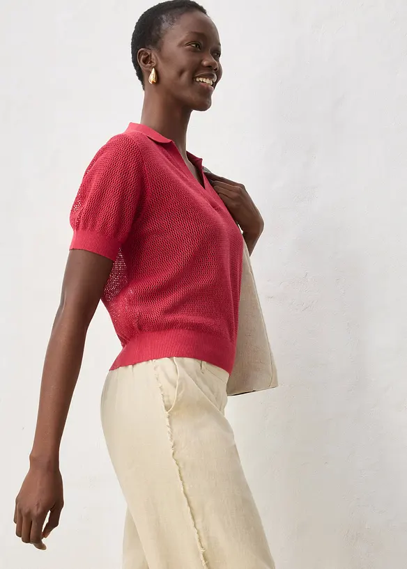 Ajour-Strickpolo mit Leinenanteil, bonprix