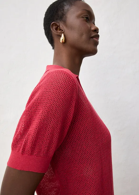 Ajour-Strickpolo mit Leinenanteil, bonprix