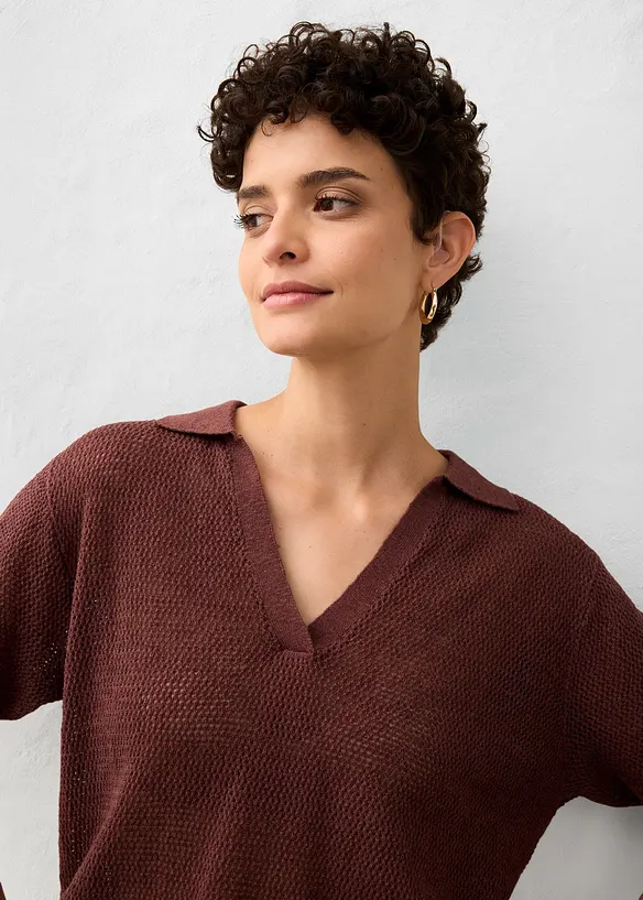 Ajour-Strickpolo mit Leinenanteil, bonprix