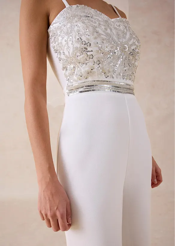 Combinaison en cr&ecirc;pe textur&eacute; avec perles brod&eacute;es, bonprix