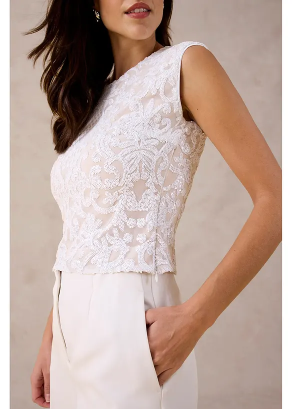 Top &agrave; dentelle brod&eacute; de sequins, bonprix