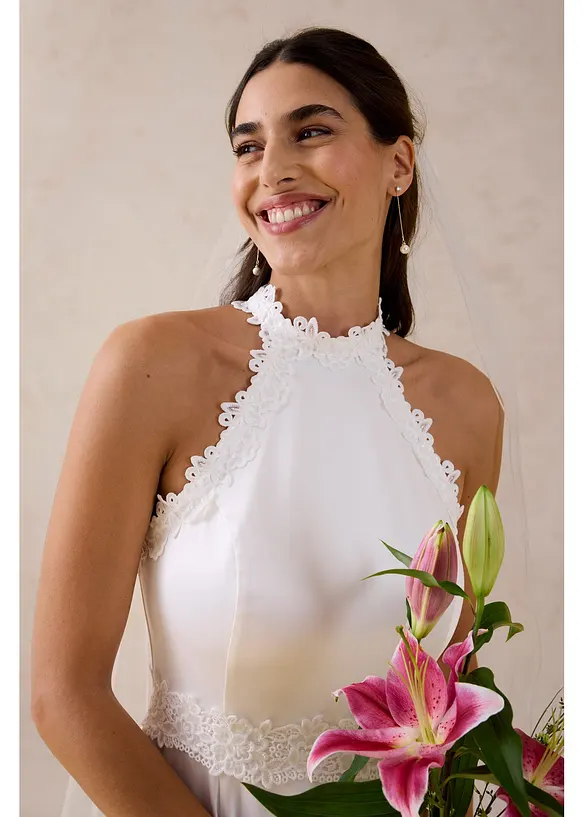 Robe de mari&eacute;e en satin brillant et dentelle, bonprix
