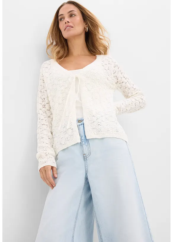 Ajour-Strickjacke aus reiner Baumwolle, bonprix