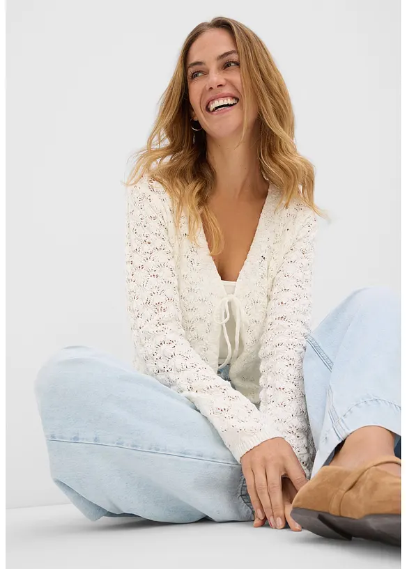 Ajour-Strickjacke aus reiner Baumwolle, bonprix