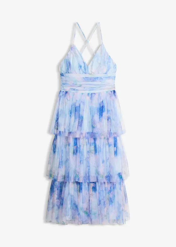 Robe midi en tulle fin &agrave; volants, bonprix