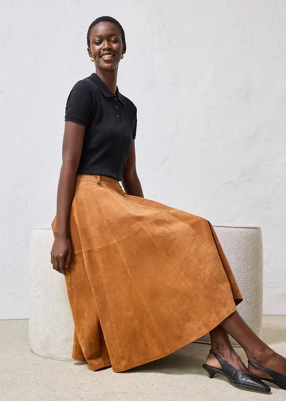 Midirock aus weichem Verloursleder, bonprix