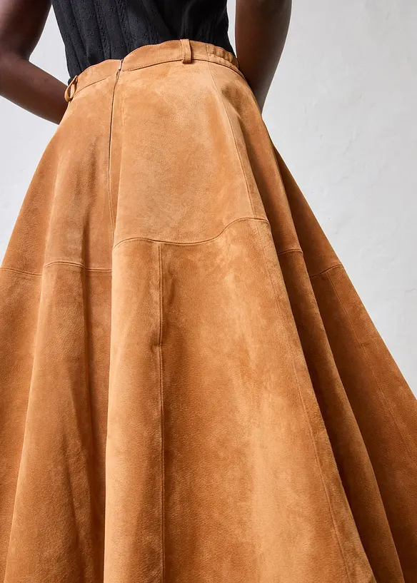 Midirock aus weichem Verloursleder, bonprix