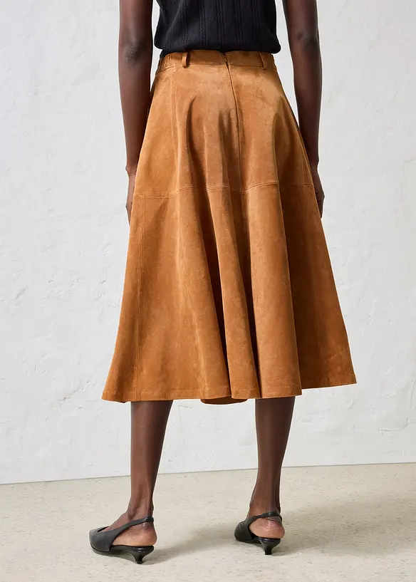 Midirock aus weichem Verloursleder, bonprix