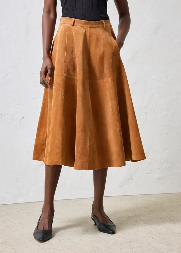 Midirock aus weichem Verloursleder, bonprix