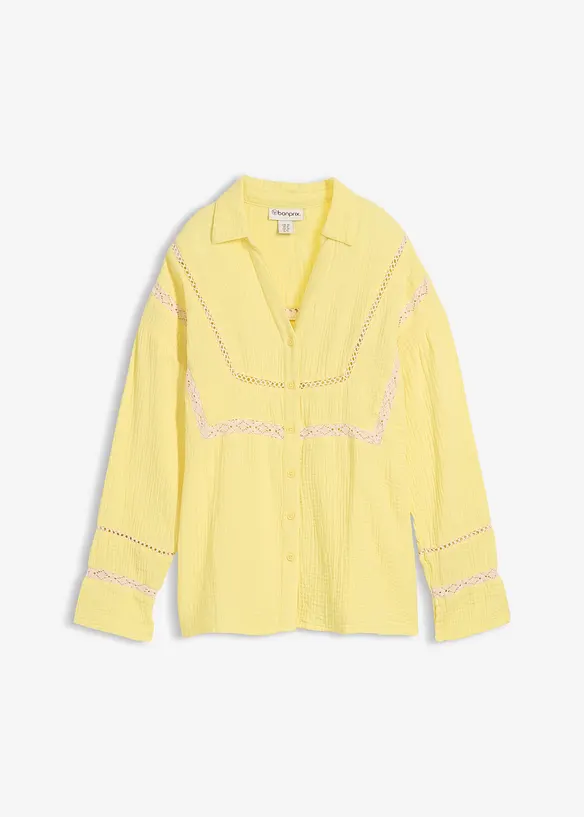 Blouse en gaze de coton avec empi&egrave;cements de dentelle, bonprix