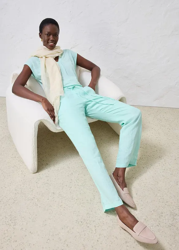 Pantalon taille &eacute;lastiqu&eacute;e 100% lin, bonprix