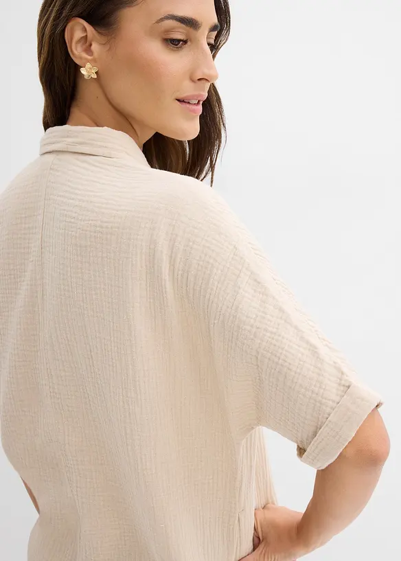 Chemisier long, oversize et doux en gaze de coton, bonprix