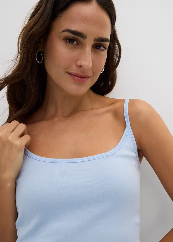 Lot de 2 tops &agrave; bretelles spaghetti 100% coton, bonprix