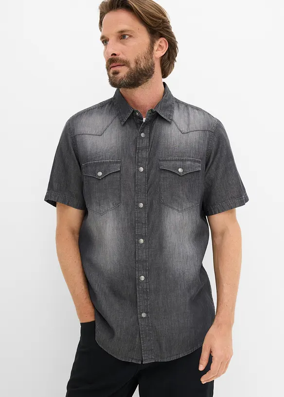 Jeanshemd, Kurzarm aus reiner Bio-Baumwolle, Slim Fit, bonprix