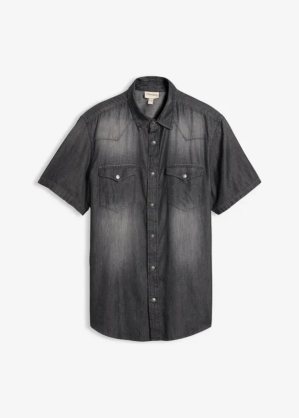 Jeanshemd, Kurzarm aus reiner Bio-Baumwolle, Slim Fit, bonprix