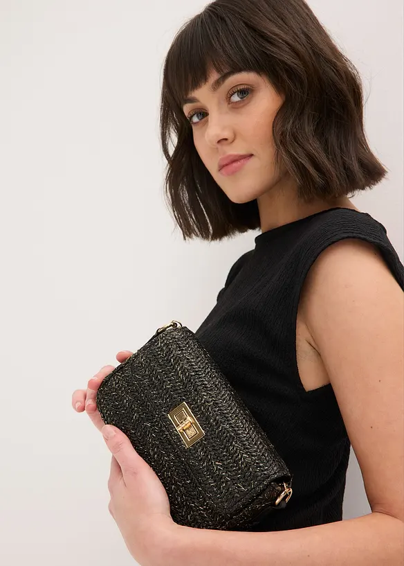 Umh&auml;ngetasche in Strohoptik mit Glitzerf&auml;den, bonprix