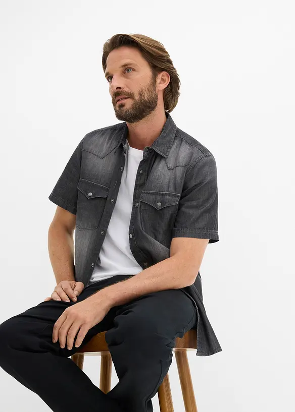 Jeanshemd, Kurzarm aus reiner Bio-Baumwolle, Slim Fit, bonprix