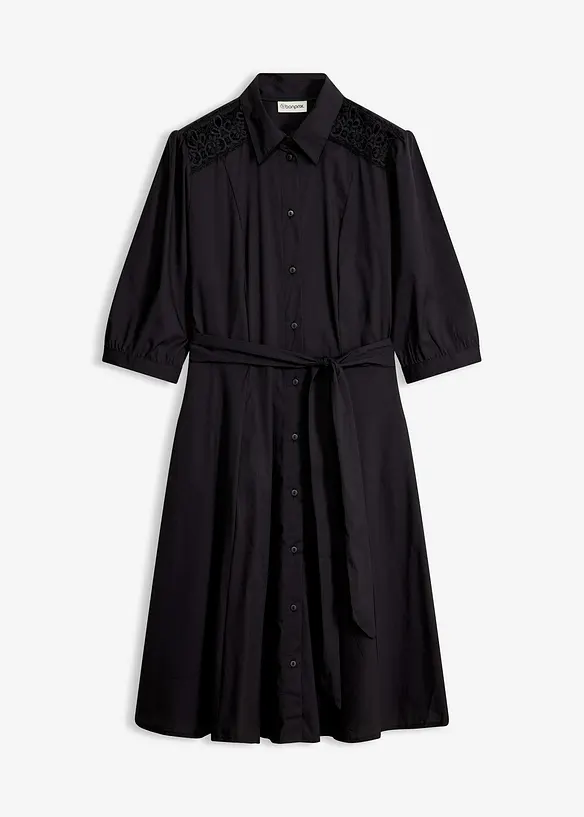 Hemdblusenkleid mit Spitze und Bindeband, bonprix