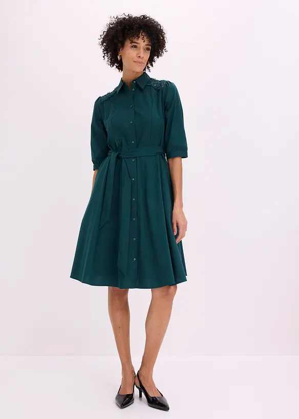 Robe-chemise avec dentelle et lien &agrave; nouer, bonprix