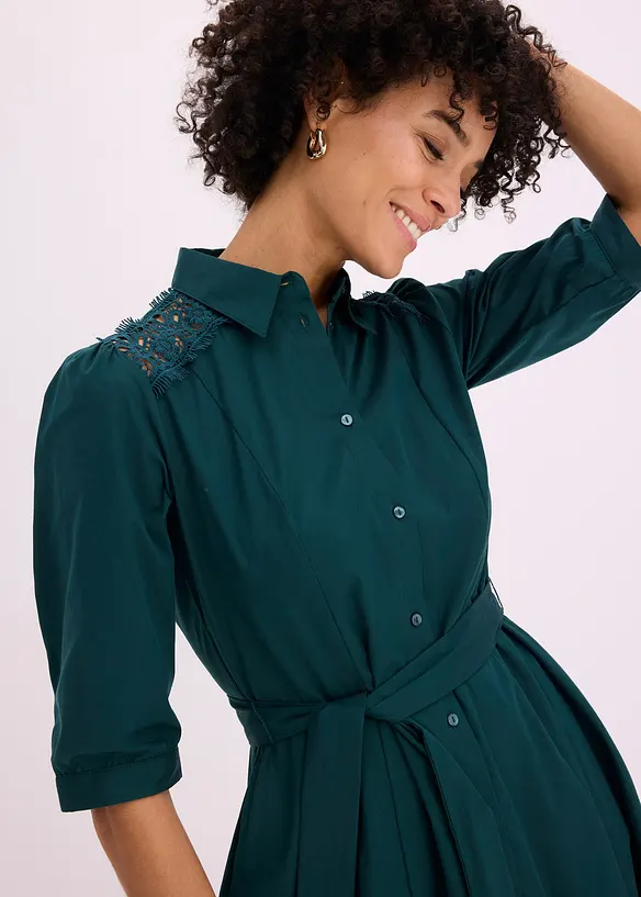 Robe-chemise avec dentelle et lien &agrave; nouer, bonprix