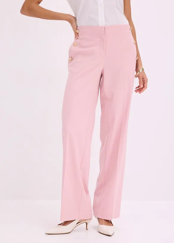 Pantalon large &agrave; pinces et boutons d&eacute;coratifs, bonprix