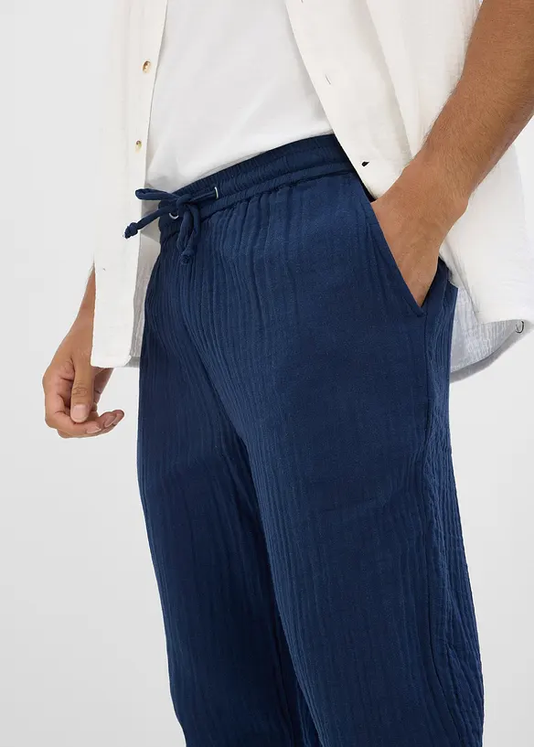 Pantalon jogger regular en gaze de coton, fusel&eacute;, bonprix
