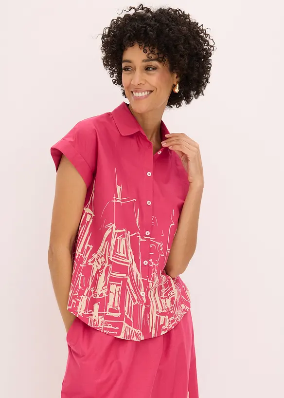 Oversized Popeline Kurzarmbluse aus Baumwolle, bonprix