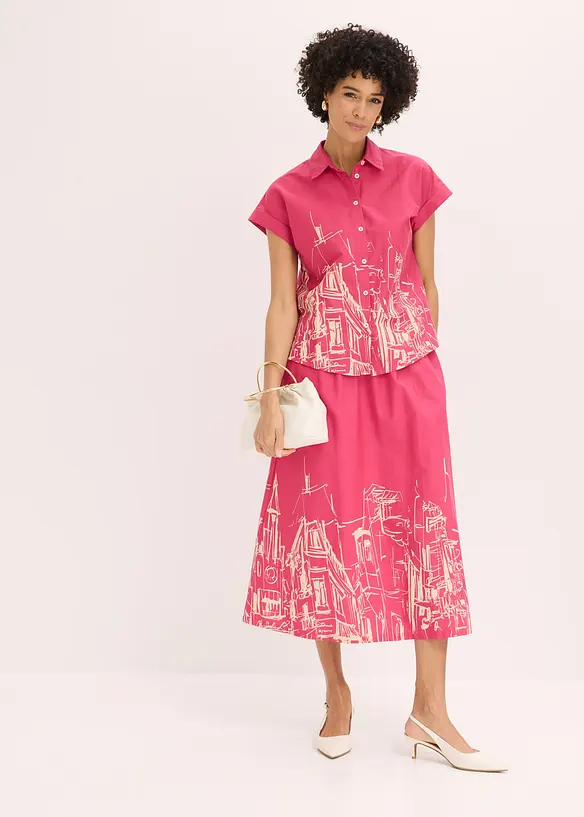 Oversized Popeline Kurzarmbluse aus Baumwolle, bonprix