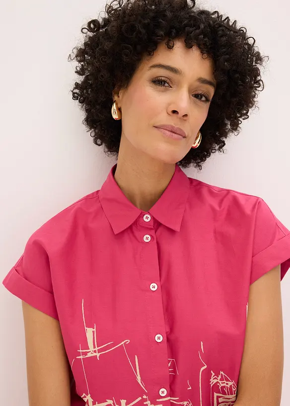 Oversized Popeline Kurzarmbluse aus Baumwolle, bonprix