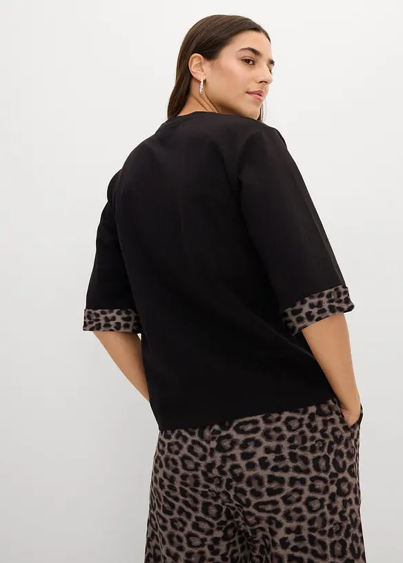 Sweat en coton extensible &agrave; d&eacute;tails l&eacute;opard, bonprix