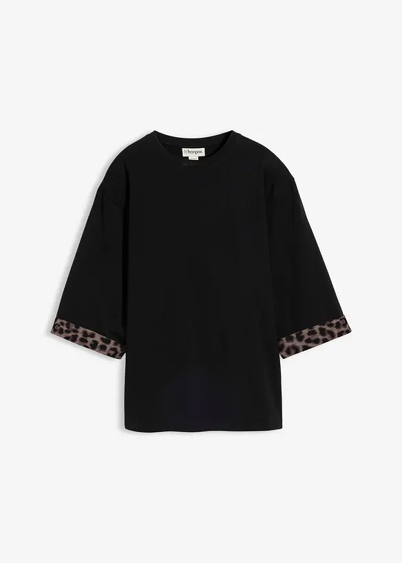 Sweat en coton extensible &agrave; d&eacute;tails l&eacute;opard, bonprix