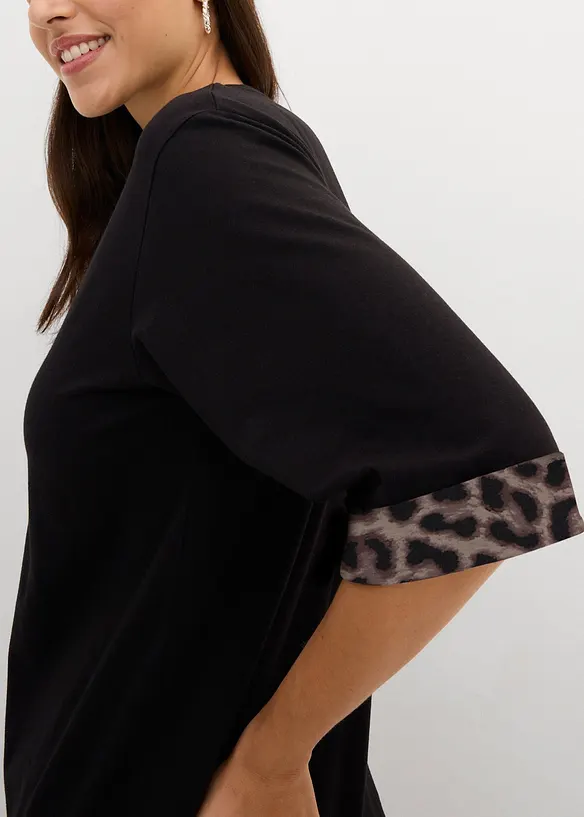 Sweat en coton extensible &agrave; d&eacute;tails l&eacute;opard, bonprix