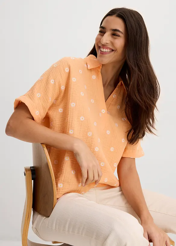 Blouse manches courtes en gaze de coton a&eacute;rien, bonprix