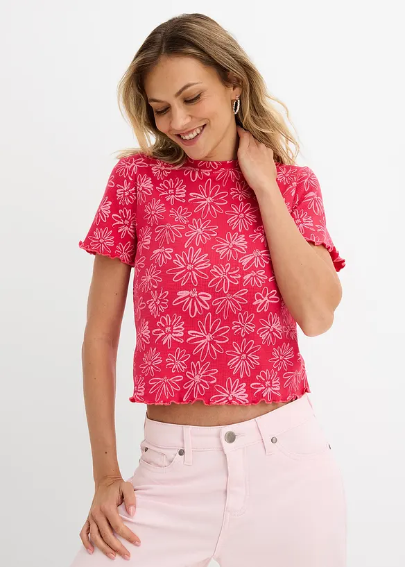 T-shirt court en coton m&eacute;lang&eacute;, bonprix