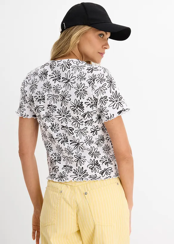 T-shirt court en coton m&eacute;lang&eacute;, bonprix